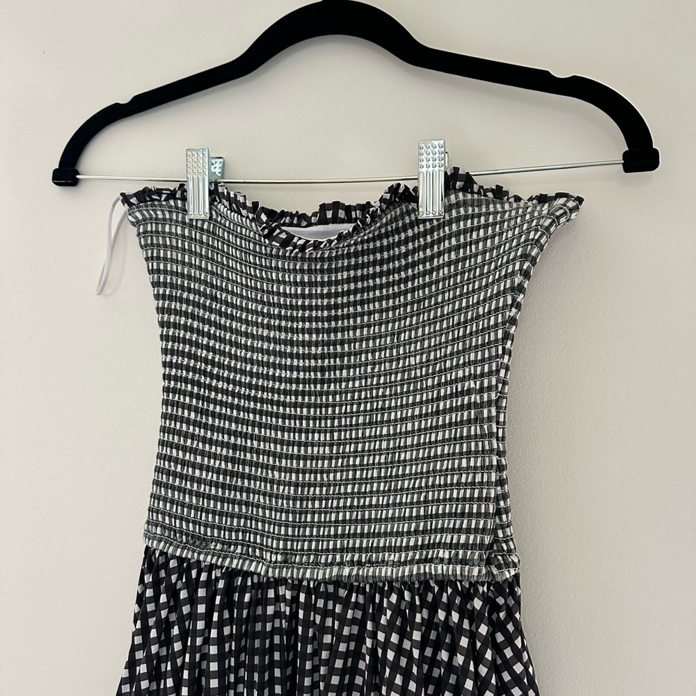 Caroline Constas Black and White Checkered Strapless Dress